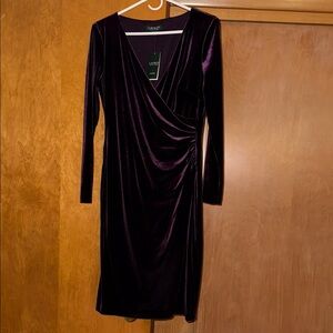 Ralph Lauren Women's dark Purple velvet Long Sleeve Dress
